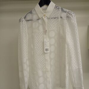 Akris Punto White Sheer Polka Dot Panel Button-Down